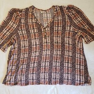 Como Blu Women Pink Black Red Leopard Polka Dot Print ¾ Sleeve V Neck Blouse 3X